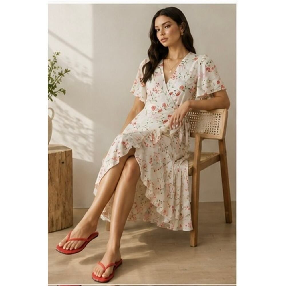 L’Autre Chose Silk Wrap Midi Dress Ivory Floral Size IT 42 US 6 NWT